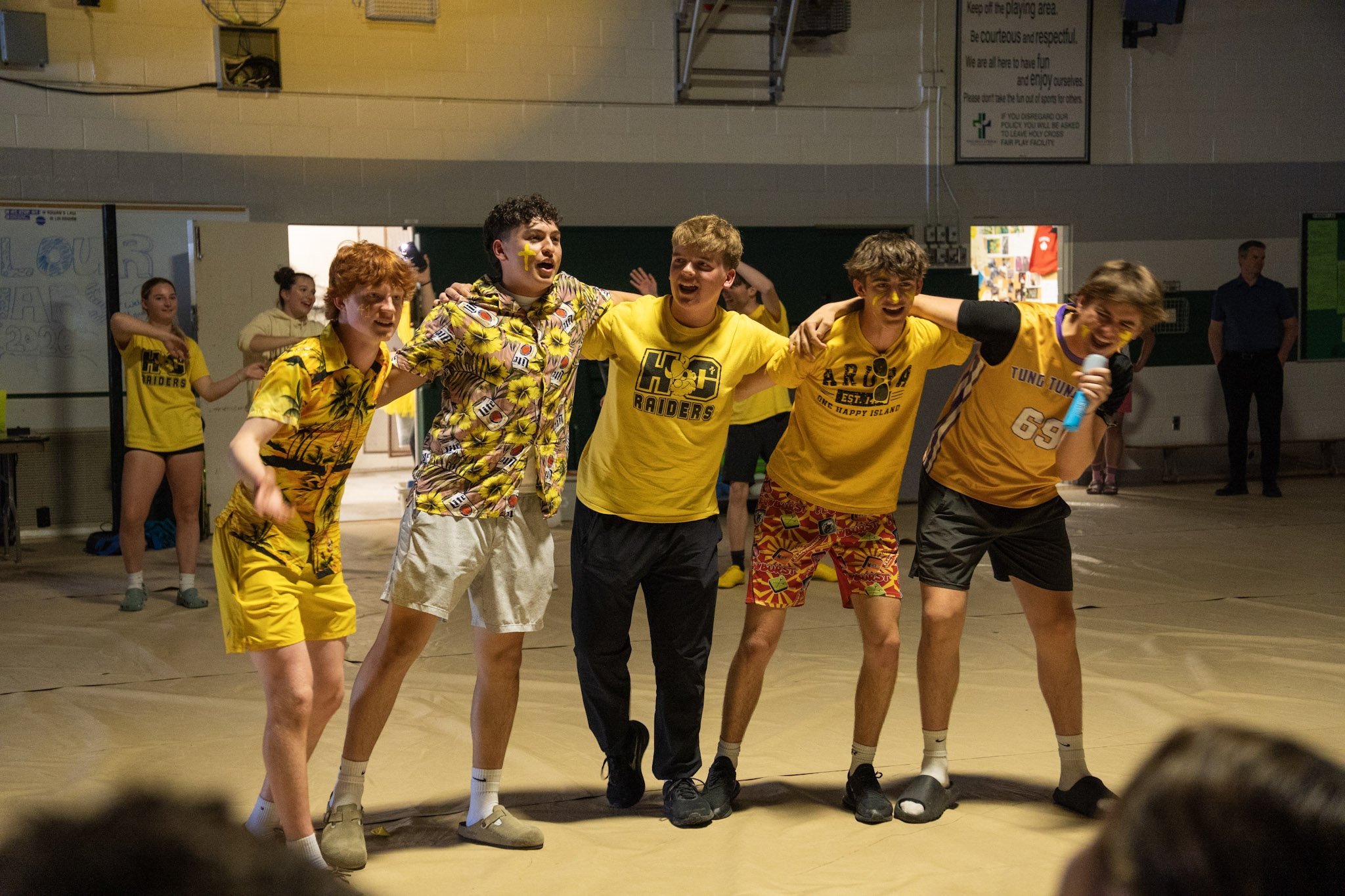 Students celebrating together at a spirit event